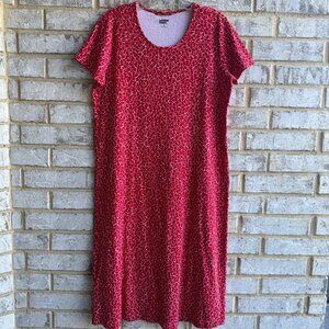 Lands' End Short Sleeve Round Neck White/Red Hearts Print Shirt Dress Size M